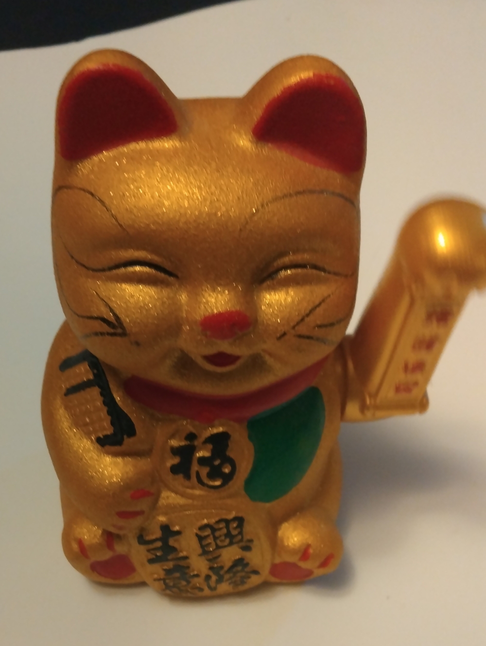 Gold Maneki Neko Lucky Cat Figurine with Red Accents